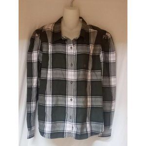 NWT Eddie Bauer Button Down Long Sleeve Loden Green Plaid Flannel Shirt size XL